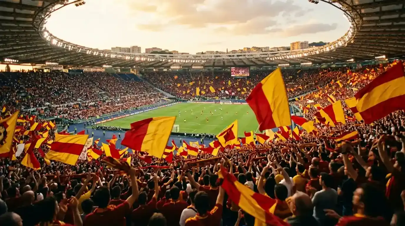 Afición española ondeando banderas rojas y amarillas en las gradas durante la final del Mundial 2026