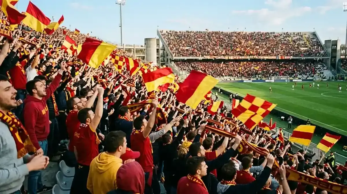 Afición española ondeando banderas rojas y amarillas en las gradas durante el Mundial 2026
